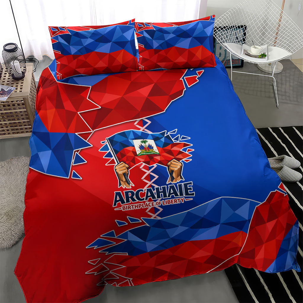 Haiti Flag Day Arcahaie 1803 Bedding Set Geometric Low Poly Flag Art - Birthplace Of Liberty Graphic
