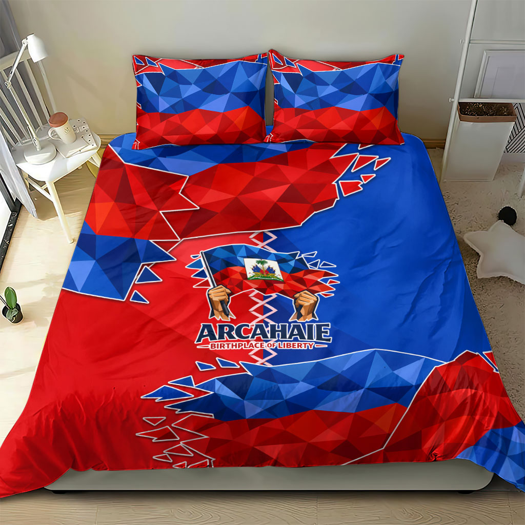 Haiti Flag Day Arcahaie 1803 Bedding Set Geometric Low Poly Flag Art - Birthplace Of Liberty Graphic