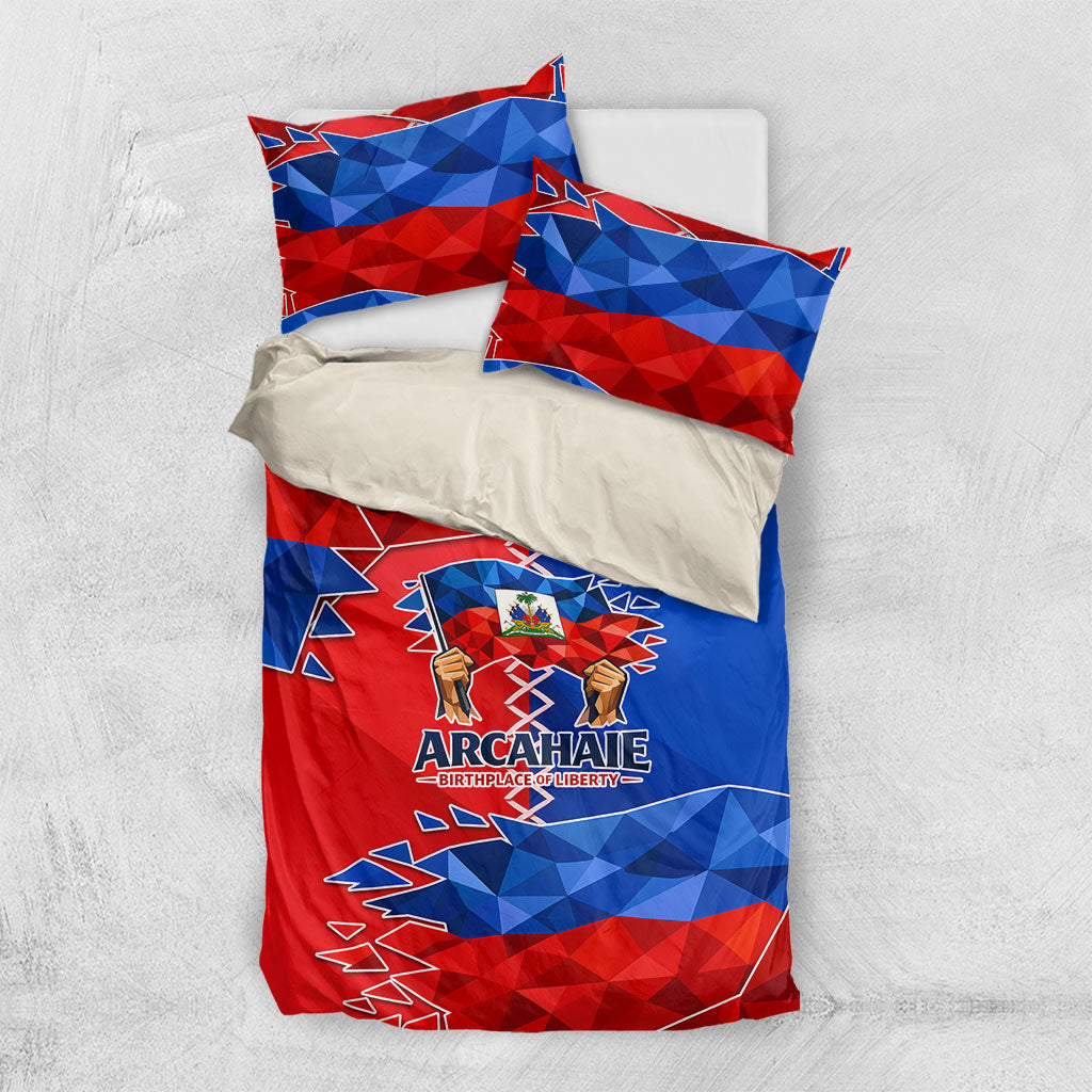 Haiti Flag Day Arcahaie 1803 Bedding Set Geometric Low Poly Flag Art - Birthplace Of Liberty Graphic