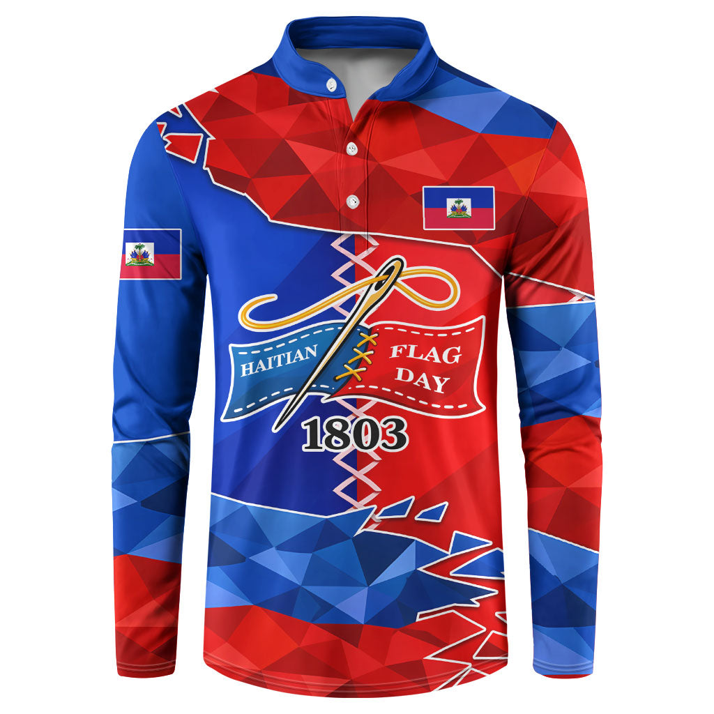 Haiti Flag Day Arcahaie 1803 Button Sweatshirt Geometric Low Poly Flag Art - Birthplace Of Liberty Graphic