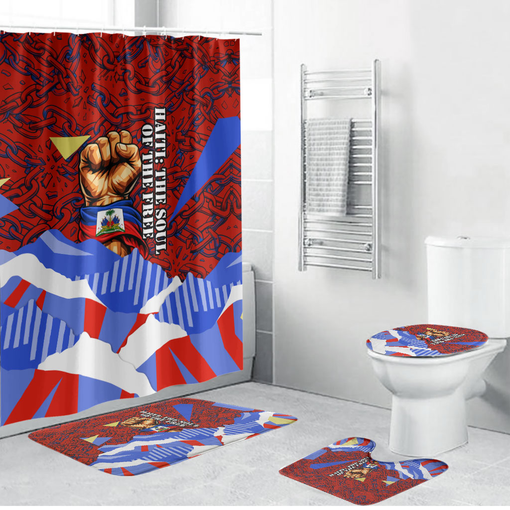 Haiti Flag Day Soul Of The Free L Union Fait La Force Bathroom Set Peace Dove And Power Fist Art With Hibiscus And Broken Chains