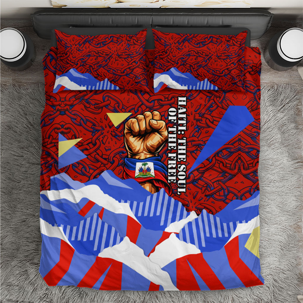 Haiti Flag Day Soul Of The Free L Union Fait La Force Bedding Set Peace Dove And Power Fist Art With Hibiscus And Broken Chains
