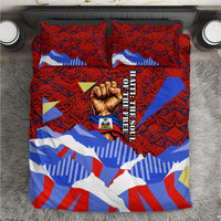 Haiti Flag Day Soul Of The Free L Union Fait La Force Bedding Set Peace Dove And Power Fist Art With Hibiscus And Broken Chains