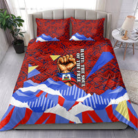 Haiti Flag Day Soul Of The Free L Union Fait La Force Bedding Set Peace Dove And Power Fist Art With Hibiscus And Broken Chains