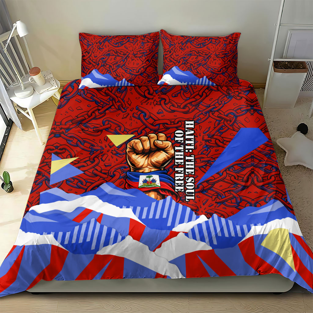Haiti Flag Day Soul Of The Free L Union Fait La Force Bedding Set Peace Dove And Power Fist Art With Hibiscus And Broken Chains