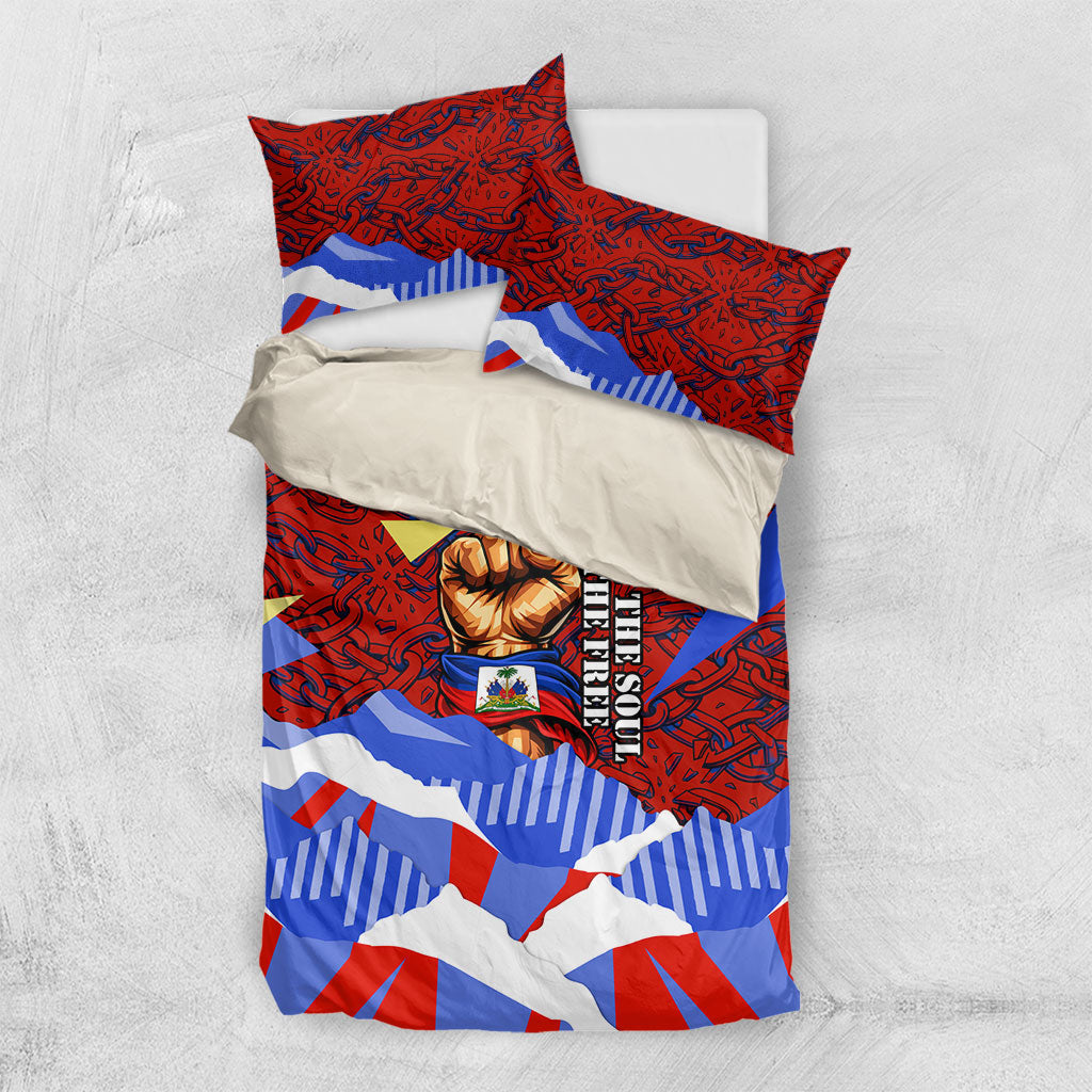 Haiti Flag Day Soul Of The Free L Union Fait La Force Bedding Set Peace Dove And Power Fist Art With Hibiscus And Broken Chains
