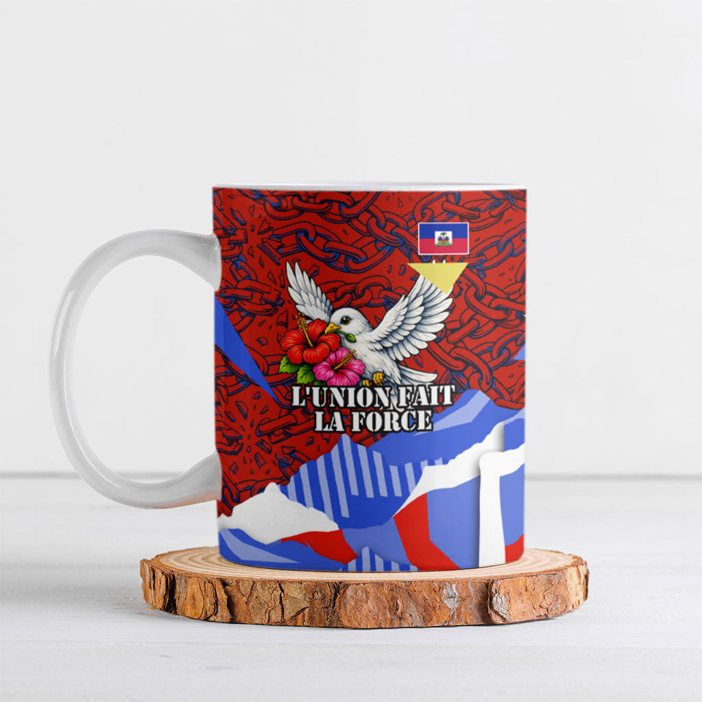 Haiti Flag Day Soul Of The Free L Union Fait La Force Ceramic Mug Peace Dove And Power Fist Art With Hibiscus And Broken Chains