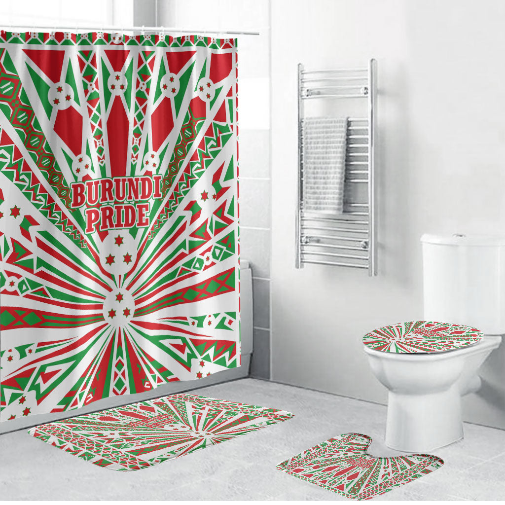Burundi Pride Beat Of 1962 Independence Day Bathroom Set Traditional Karyenda Drummer Art With Flag Sunburst Design
