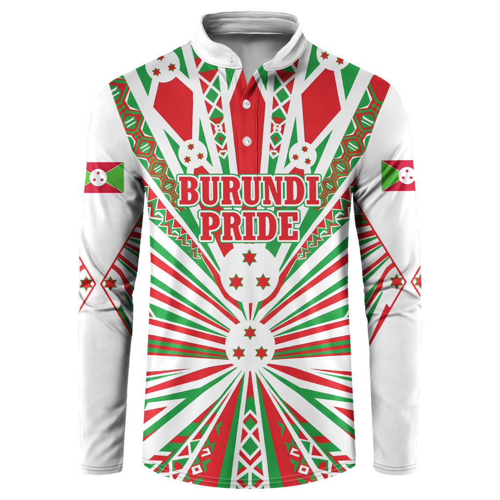 Burundi Pride Beat Of 1962 Independence Day Button Sweatshirt Traditional Karyenda Drummer Art With Flag Sunburst Design