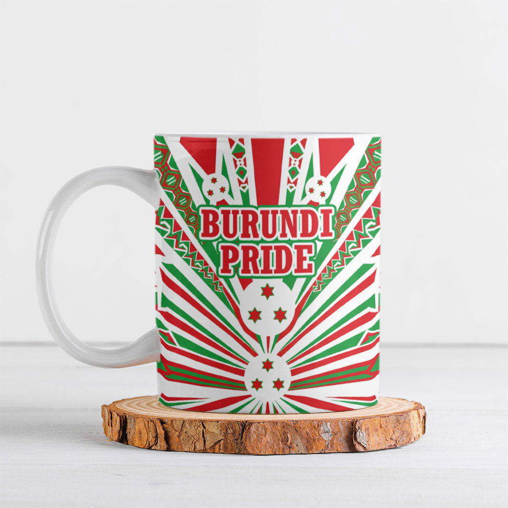 Burundi Pride Beat Of 1962 Independence Day Ceramic Mug Traditional Karyenda Drummer Art With Flag Sunburst Design