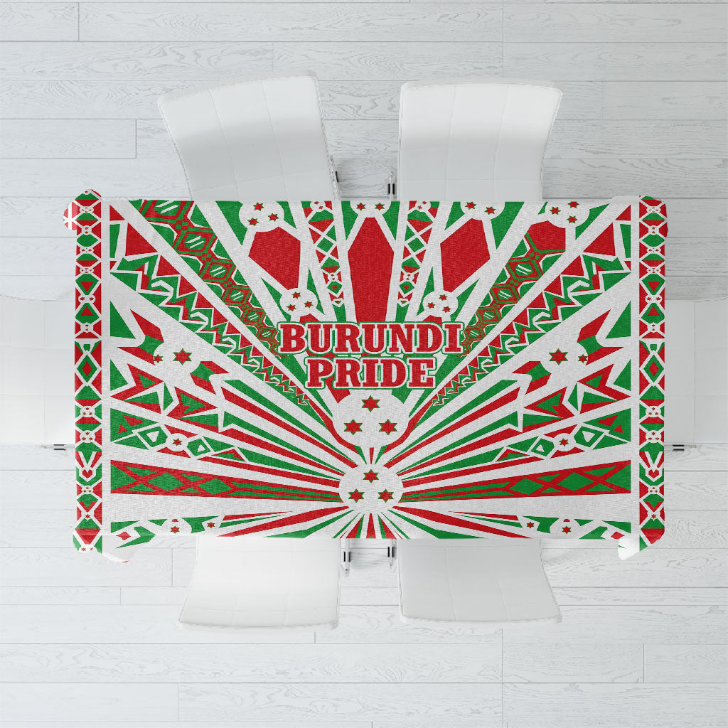 Burundi Pride Beat Of 1962 Independence Day Tablecloth Traditional Karyenda Drummer Art With Flag Sunburst Design
