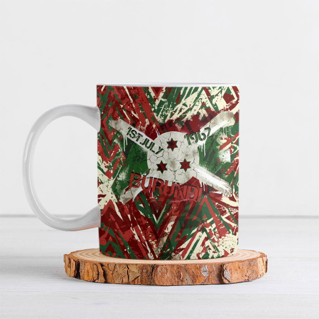 Burundi Independence Day Ceramic Mug 1st July 1962 Distressed Grunge Flag Art - Broken Chains And Freedom Star