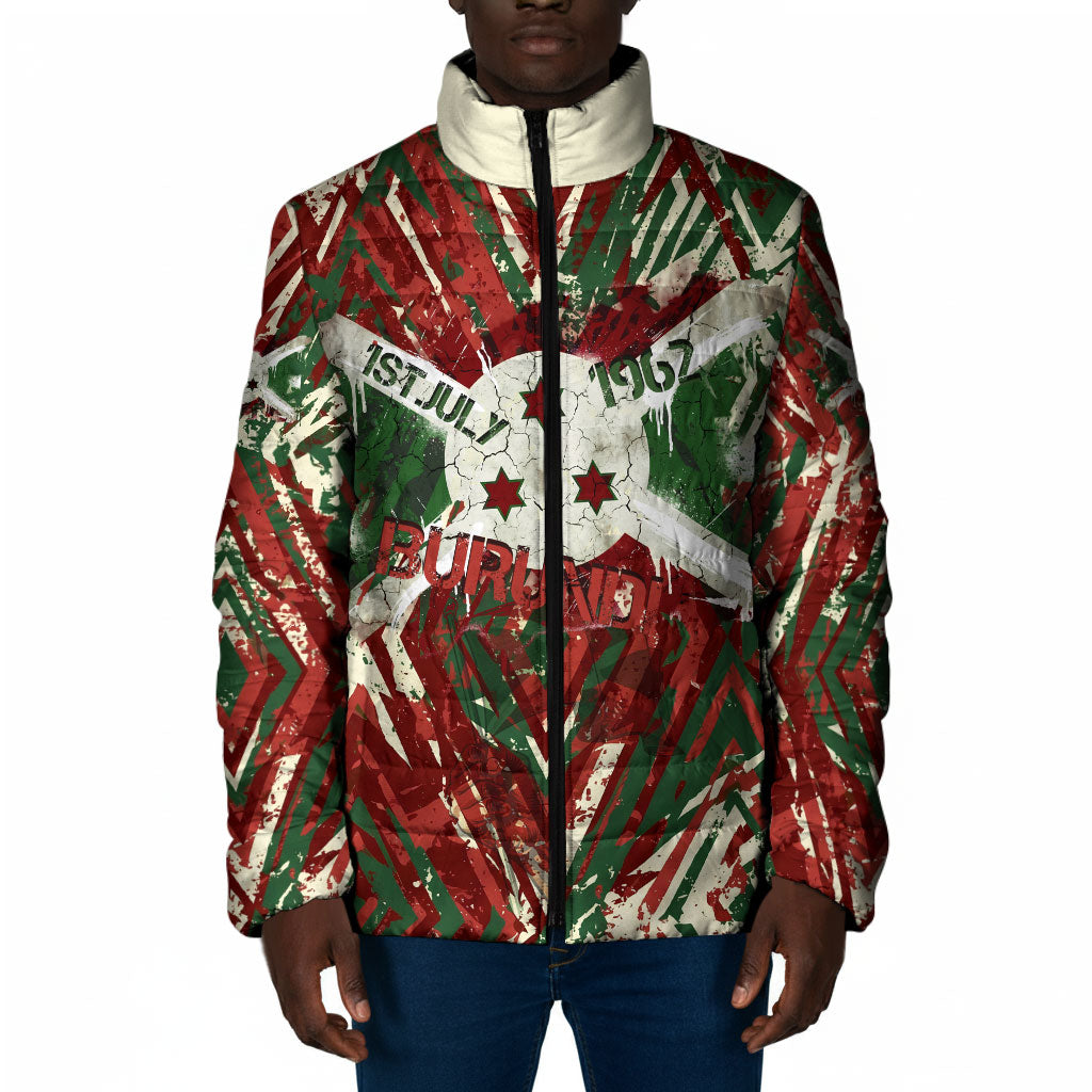 Burundi Independence Day Padded Jacket 1st July 1962 Distressed Grunge Flag Art - Broken Chains And Freedom Star