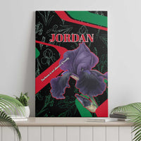 Canvas wall art with “JORDAN” title, purple flower artwork, red green diagonal flag bands.