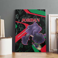 Canvas wall art featuring “JORDAN” lettering, purple flower portraits, and red green accents.