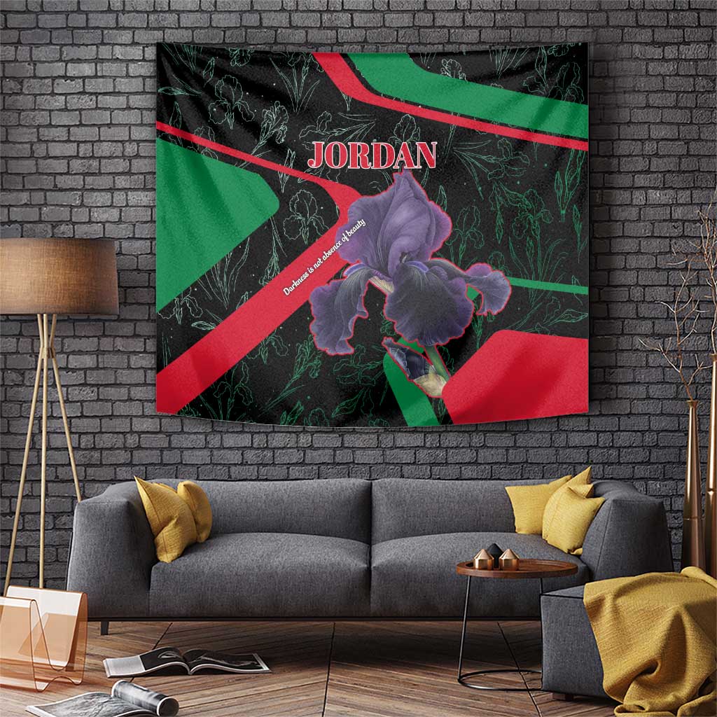Jordan Black Iris Tapestry with Flag Colors and Cultural Quote