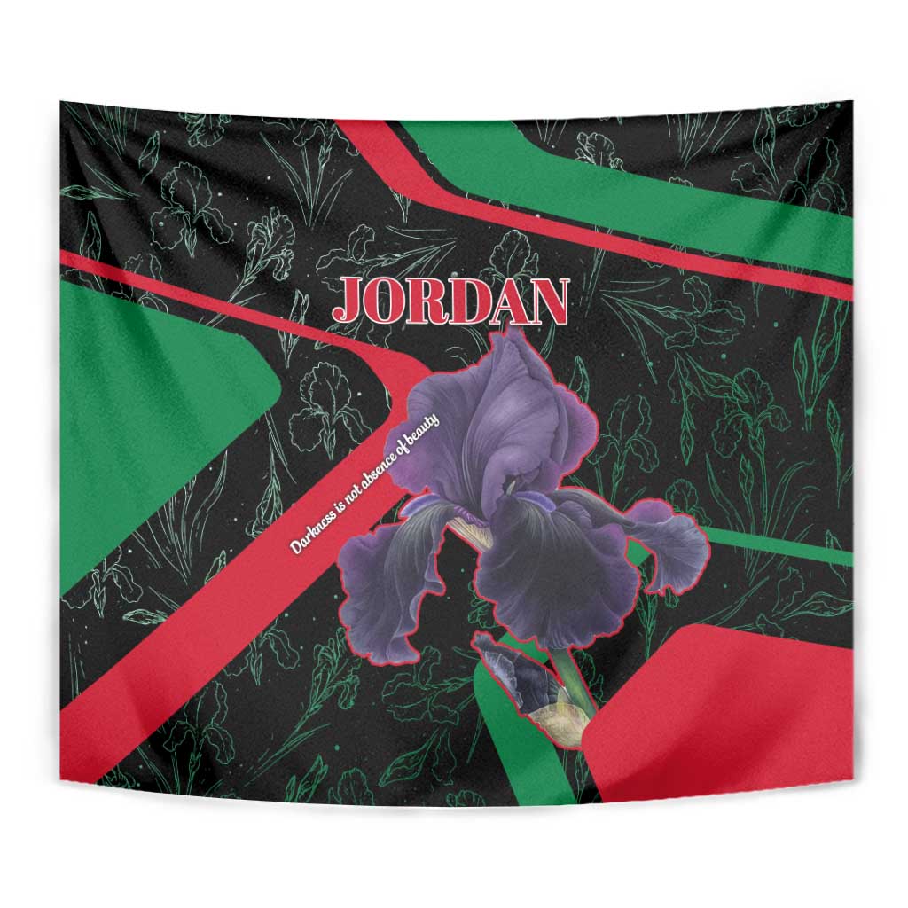 Jordan Black Iris Tapestry with Flag Colors and Cultural Quote