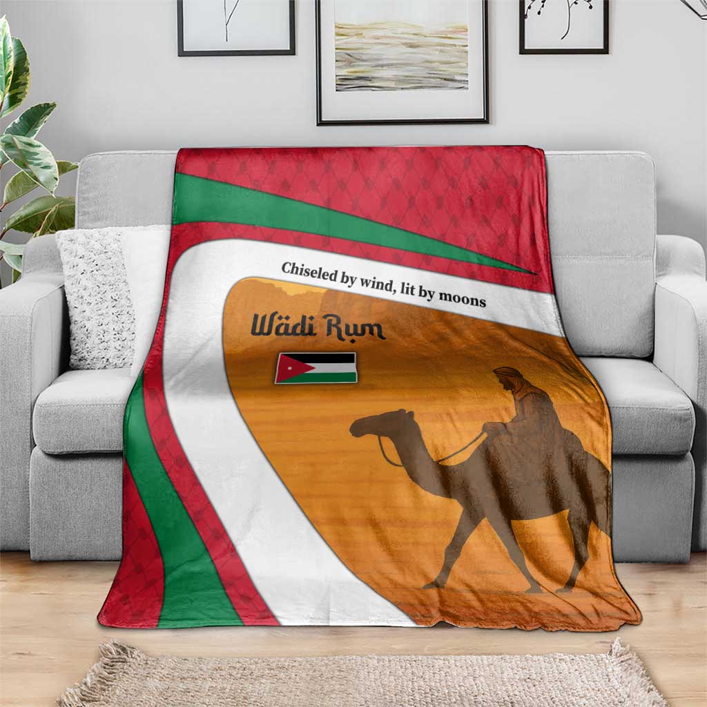 Wadi Rum Desert Blanket with Camel Rider and Jordan Flag Colors