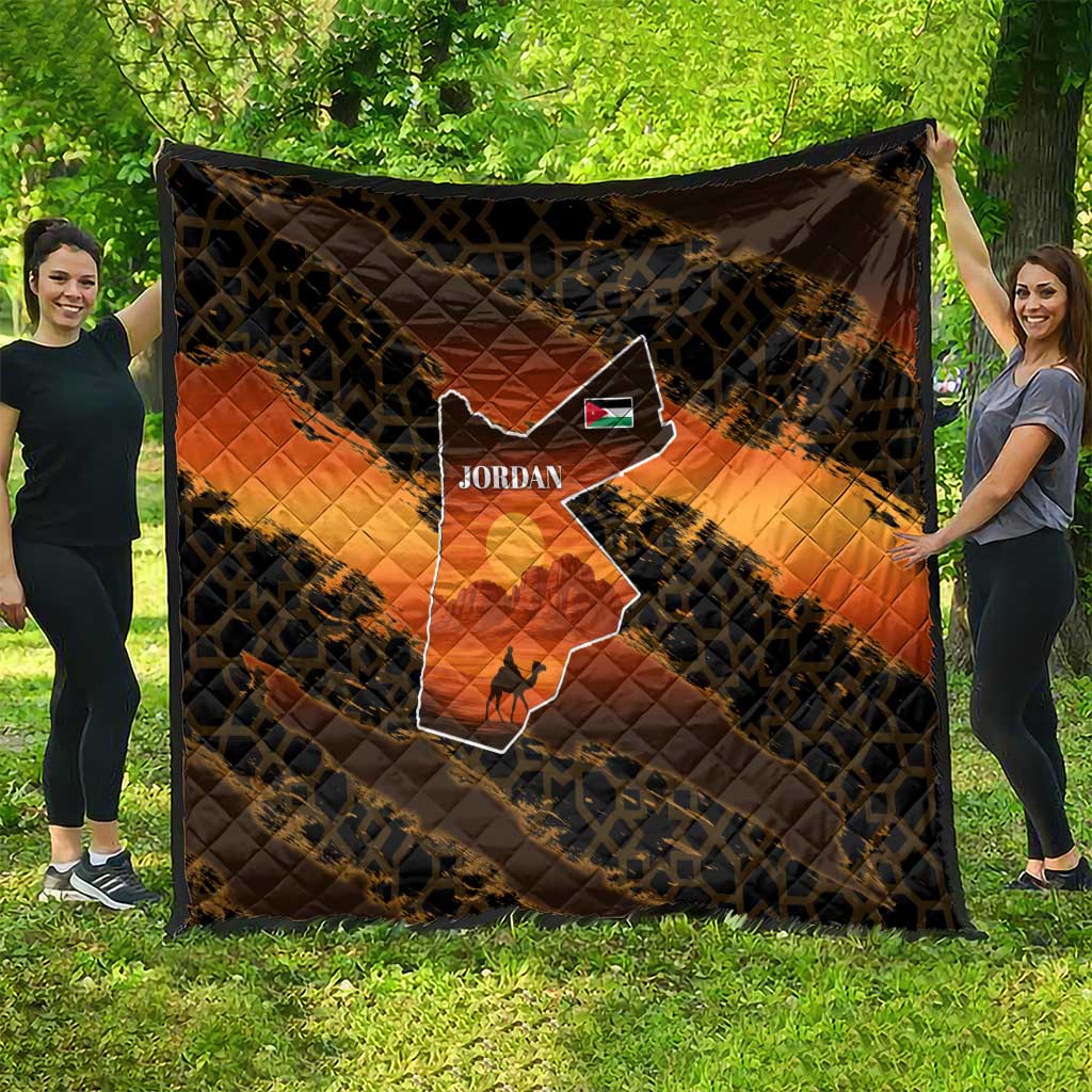 Jordan Desert Sunset Quilt with Camel and Traditional Geometric Pattern