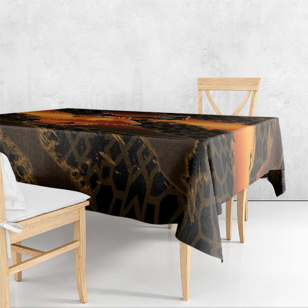 Jordan Desert Sunset Tablecloth with Camel and Traditional Geometric Pattern