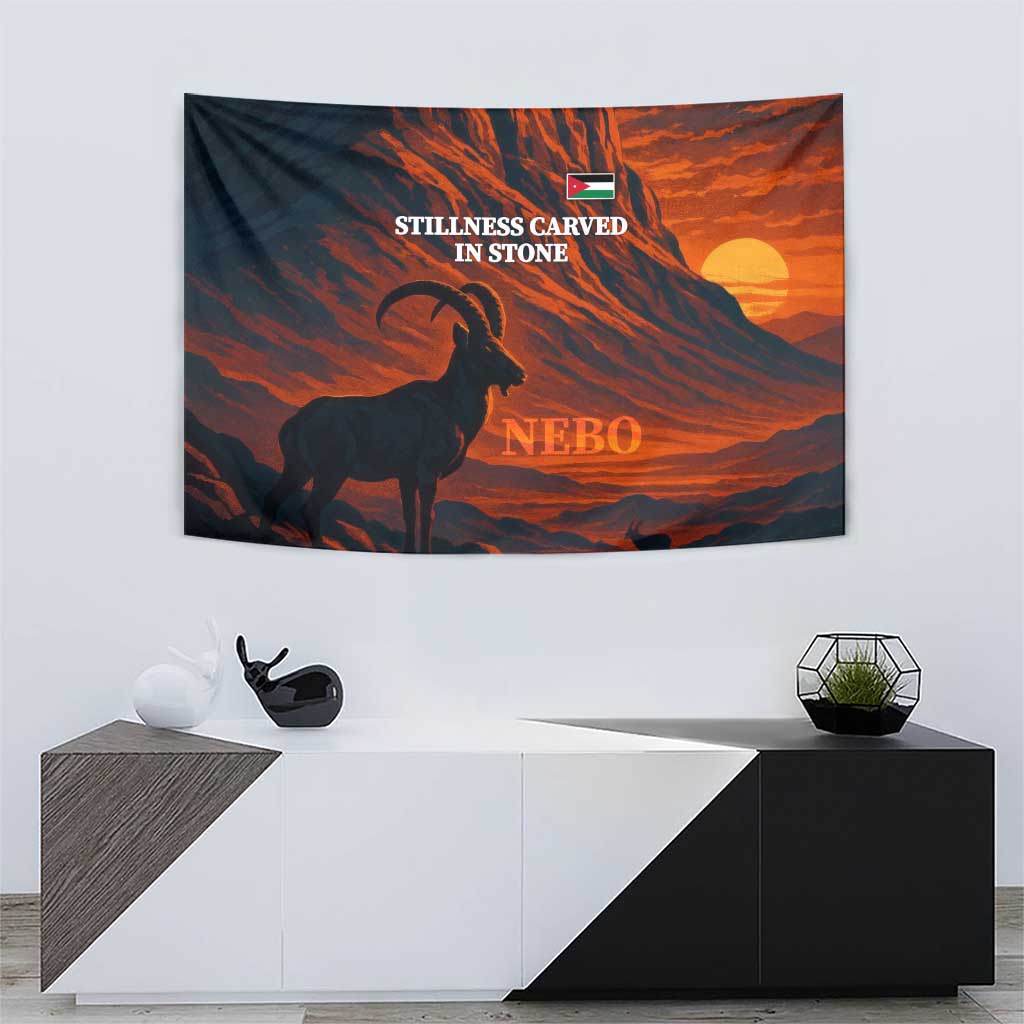 Jordan Nebo Mountain Tapestry with Ibex and Desert Rock Landscape