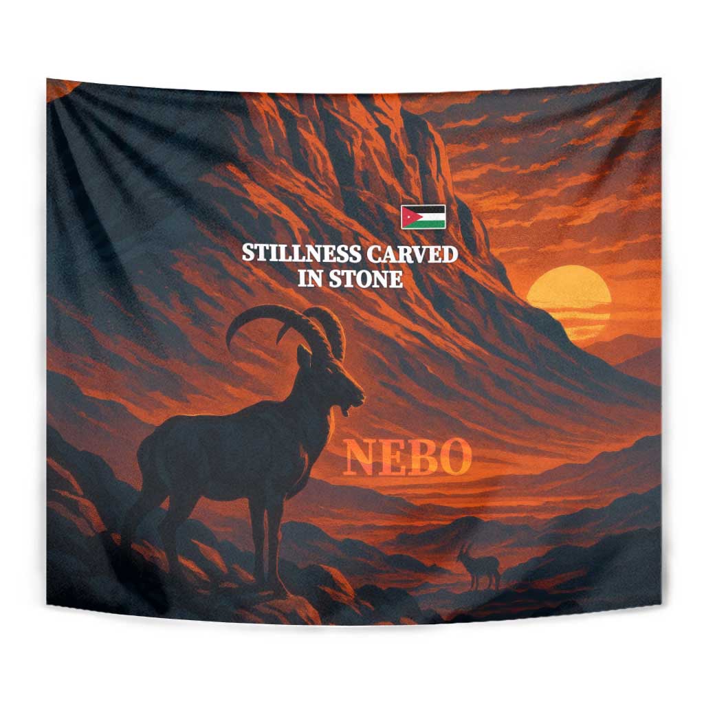 Jordan Nebo Mountain Tapestry with Ibex and Desert Rock Landscape