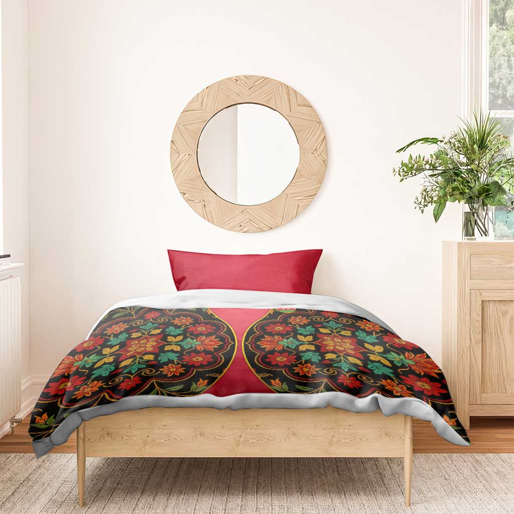 Azerbaijan Folk Floral Bedding Set with Traditional Carpet-Inspired Pattern