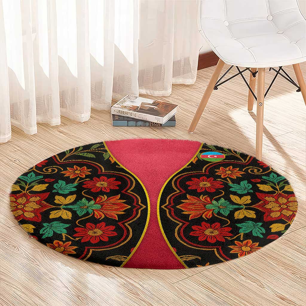Azerbaijan Folk Floral Round Carpet with Traditional Carpet-Inspired Pattern