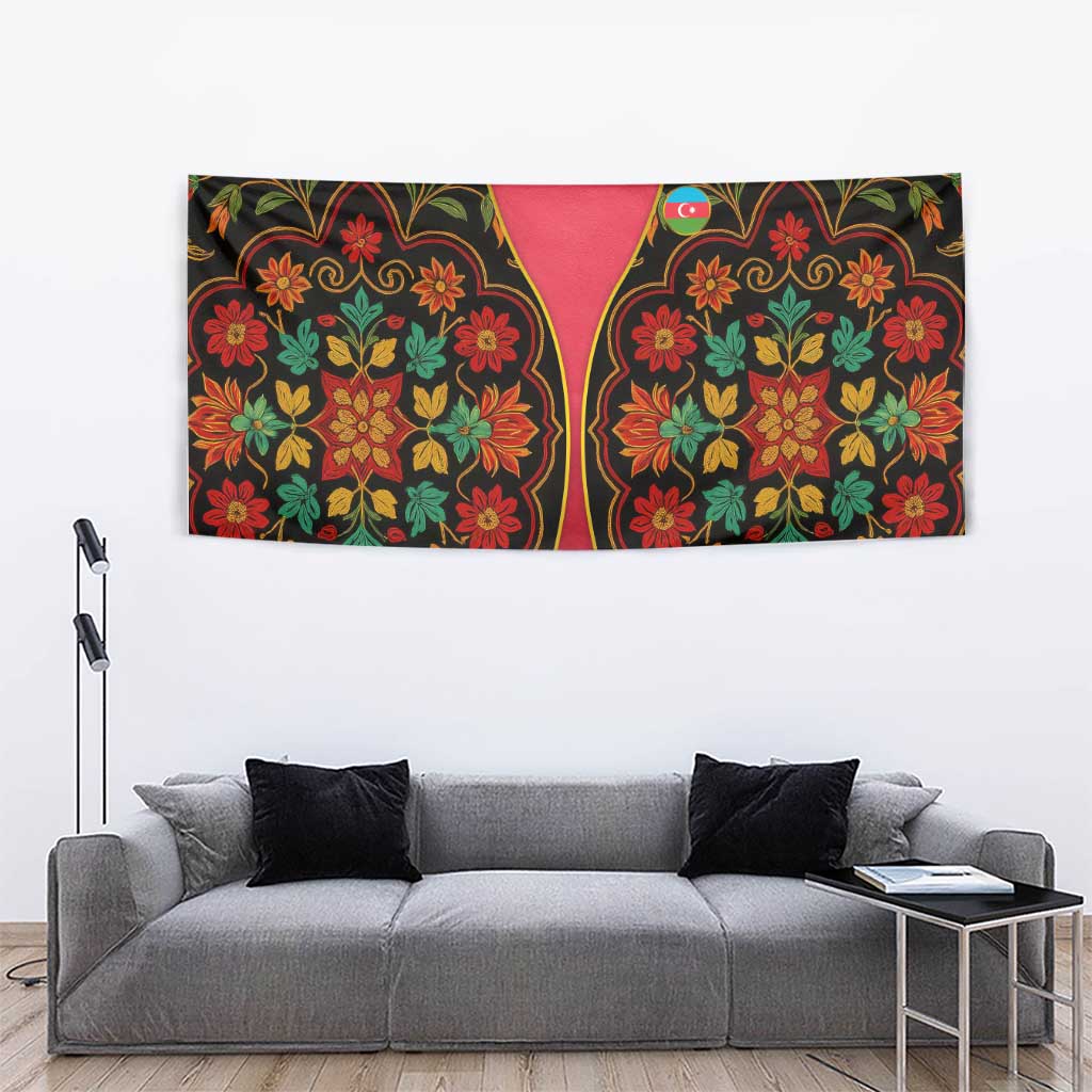 Azerbaijan Folk Floral Tapestry with Traditional Carpet-Inspired Pattern