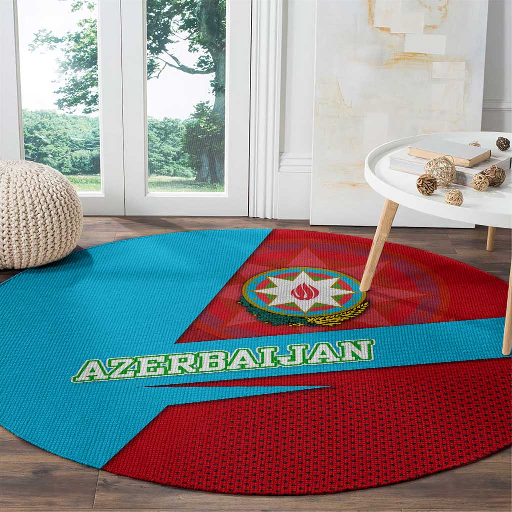 Azerbaijan National Emblem Round Carpet with Modern Flag Color Block Design - Wonder Print Shop
