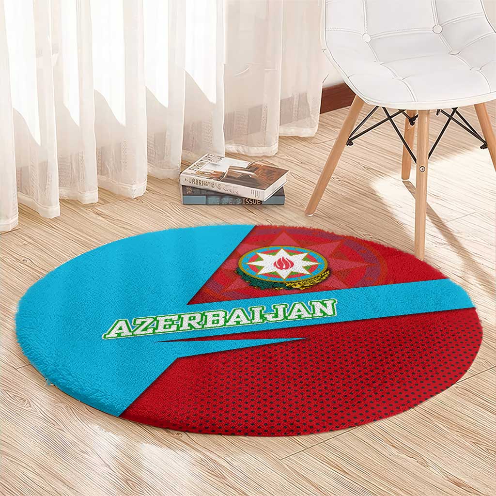 Azerbaijan National Emblem Round Carpet with Modern Flag Color Block Design - Wonder Print Shop