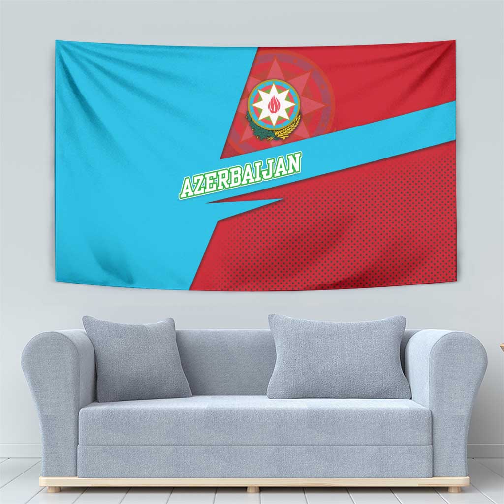 Azerbaijan National Emblem Tapestry with Modern Flag Color Block Design - Wonder Print Shop