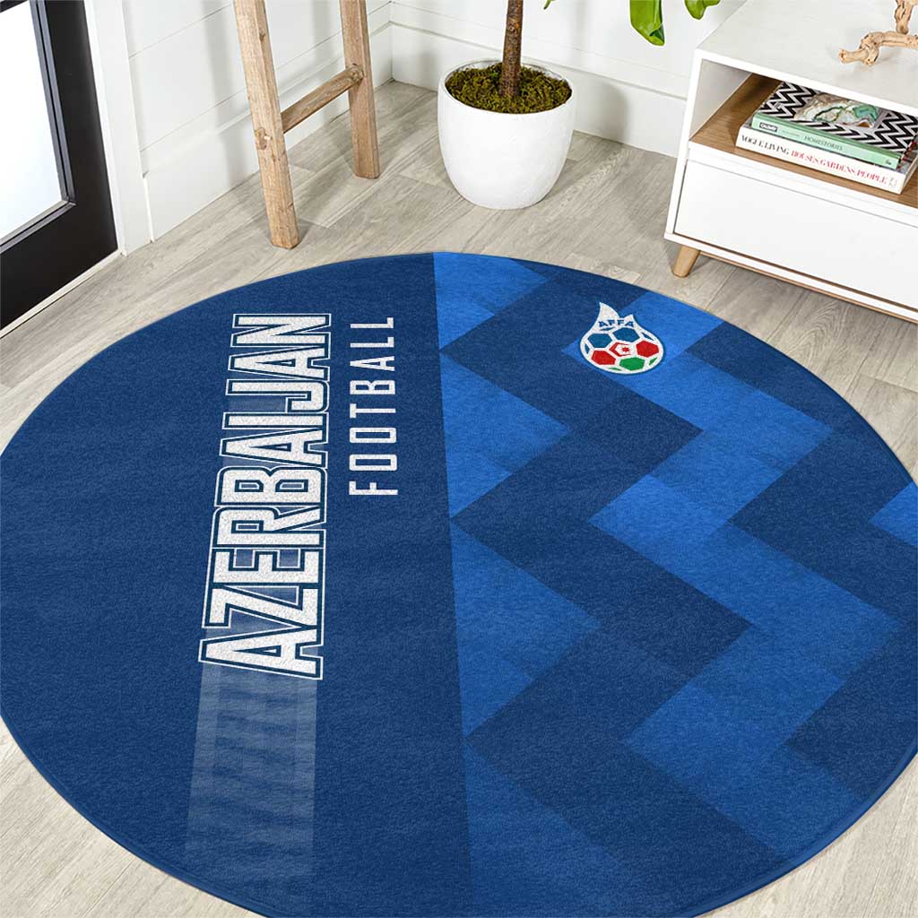 Azerbaijan Football Round Carpet with AFFA Emblem in Blue Geometric Design
