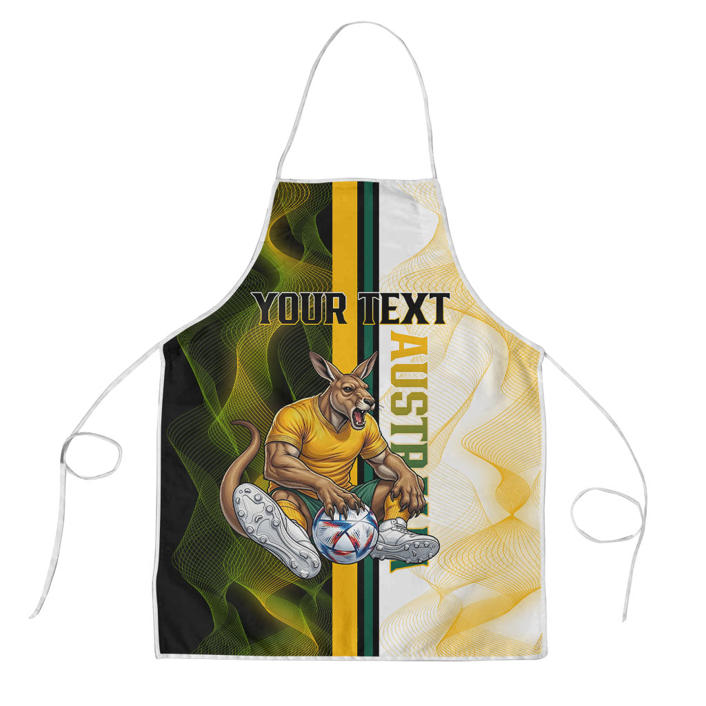Personalized Australia Soccer Kangaroo Apron World Football Mascot Green Gold Abstract Wave