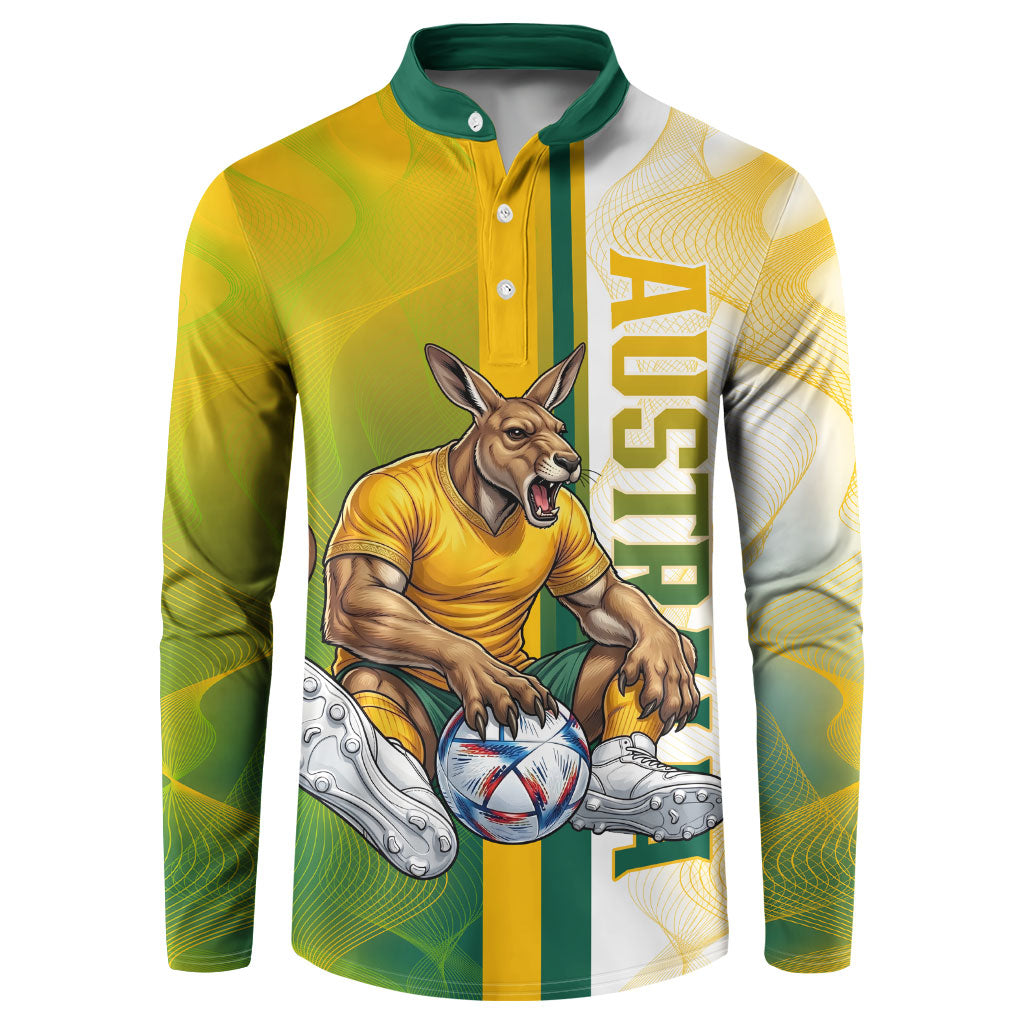Personalized Australia Soccer Kangaroo Button Sweatshirt World Football Mascot Green Gold Abstract Wave