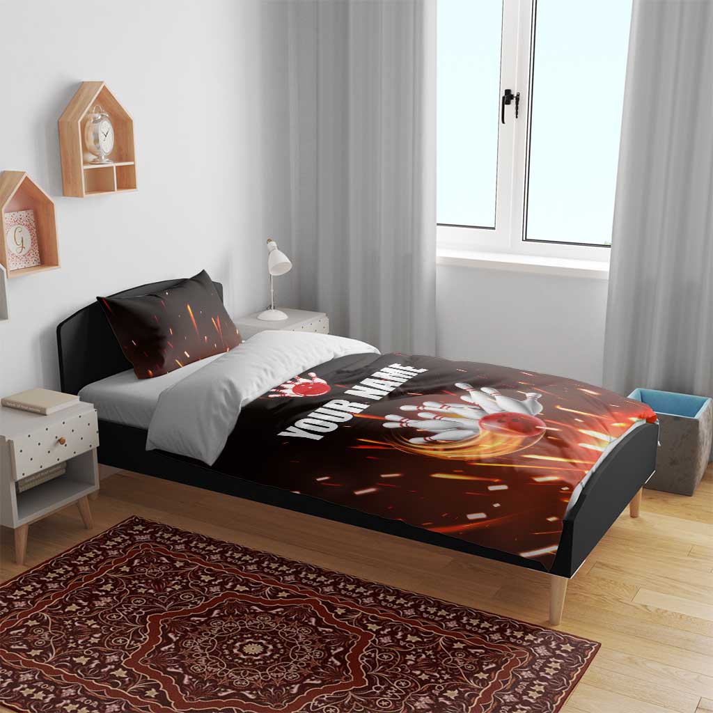 Personalized Bowling Ball and Pins Bedding Set Fiery Motion Trail and Spark Effect Design - Wonder Print Shop