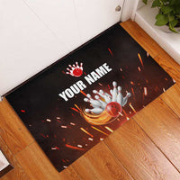 Personalized Bowling Ball and Pins Rubber Doormat Fiery Motion Trail and Spark Effect Design - Wonder Print Shop