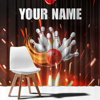 Personalized Bowling Ball and Pins Window Curtain Fiery Motion Trail and Spark Effect Design - Wonder Print Shop