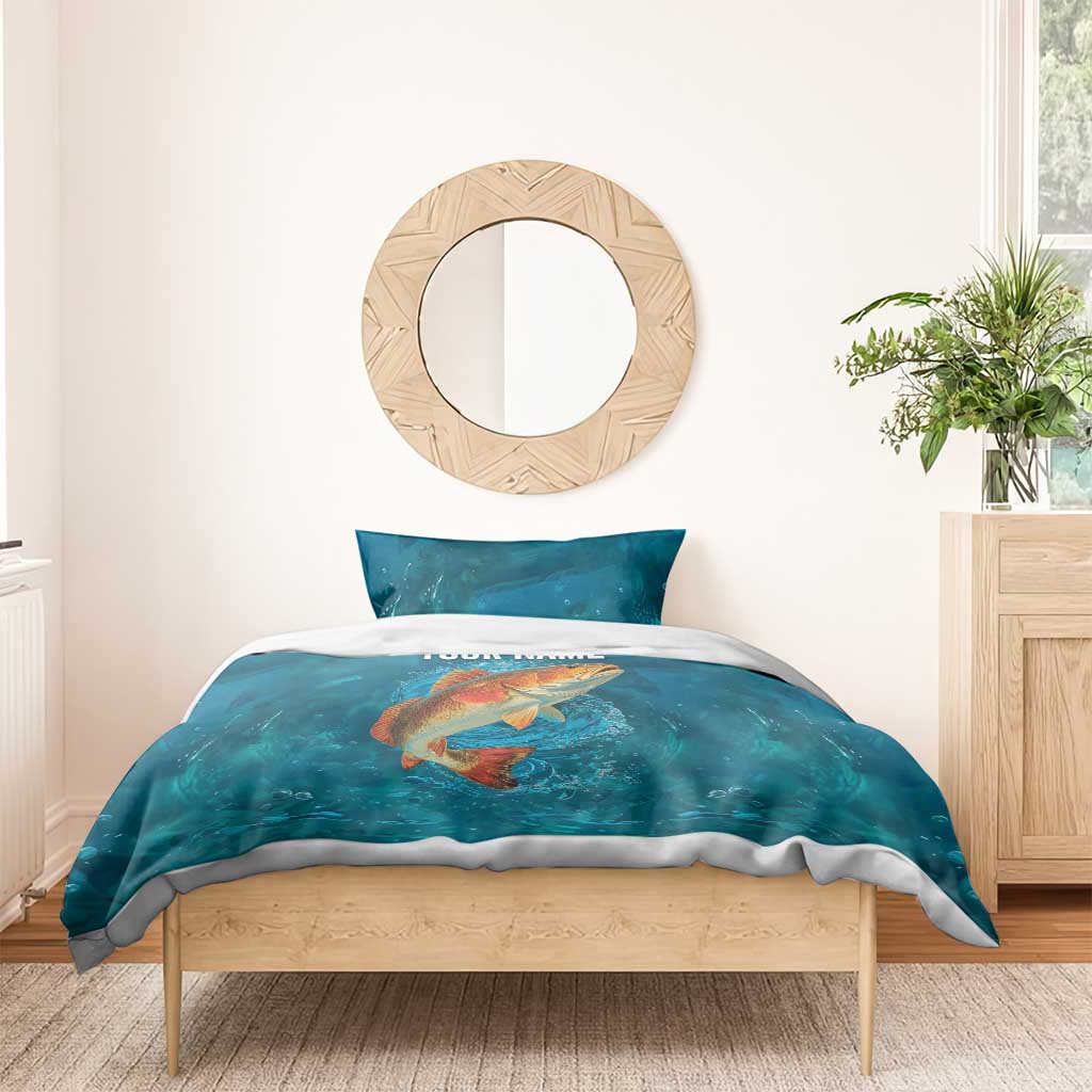 Personalized Redfish Puppy Drum Leaping in Ocean Splash Bedding Set Blue Lightning Water Background Design - Wonder Print Shop