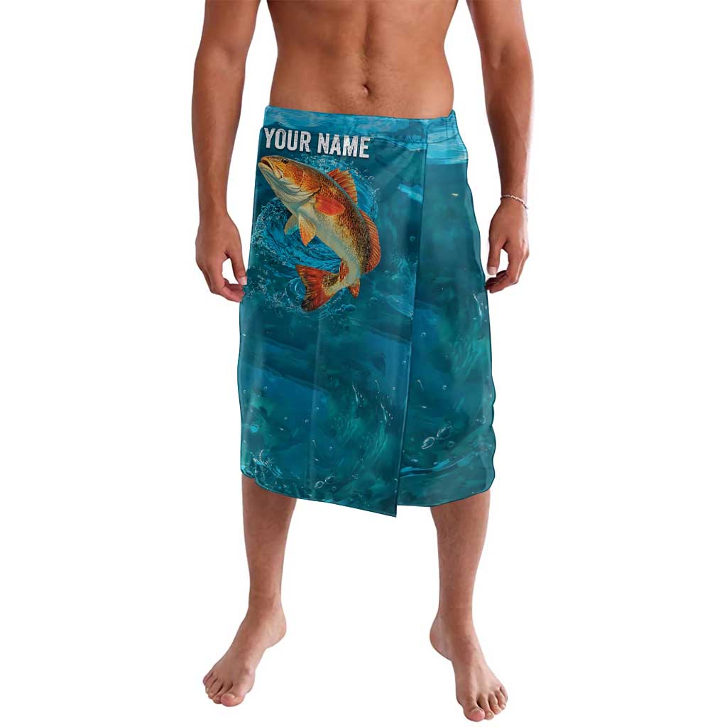 Personalized Redfish Puppy Drum Leaping in Ocean Splash Lavalava Blue Lightning Water Background Design - Wonder Print Shop