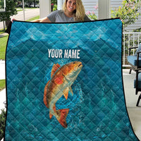 Personalized Redfish Puppy Drum Leaping in Ocean Splash Quilt Blue Lightning Water Background Design - Wonder Print Shop