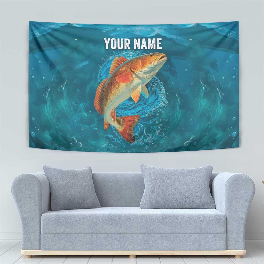 Personalized Redfish Puppy Drum Leaping in Ocean Splash Tapestry Blue Lightning Water Background Design - Wonder Print Shop