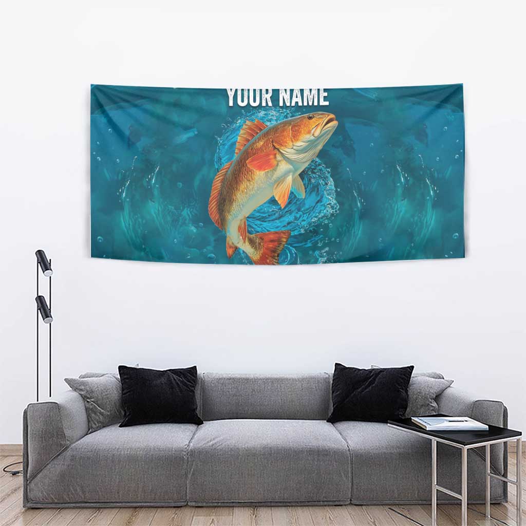 Personalized Redfish Puppy Drum Leaping in Ocean Splash Tapestry Blue Lightning Water Background Design - Wonder Print Shop