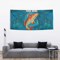 Personalized Redfish Puppy Drum Leaping in Ocean Splash Tapestry Blue Lightning Water Background Design - Wonder Print Shop