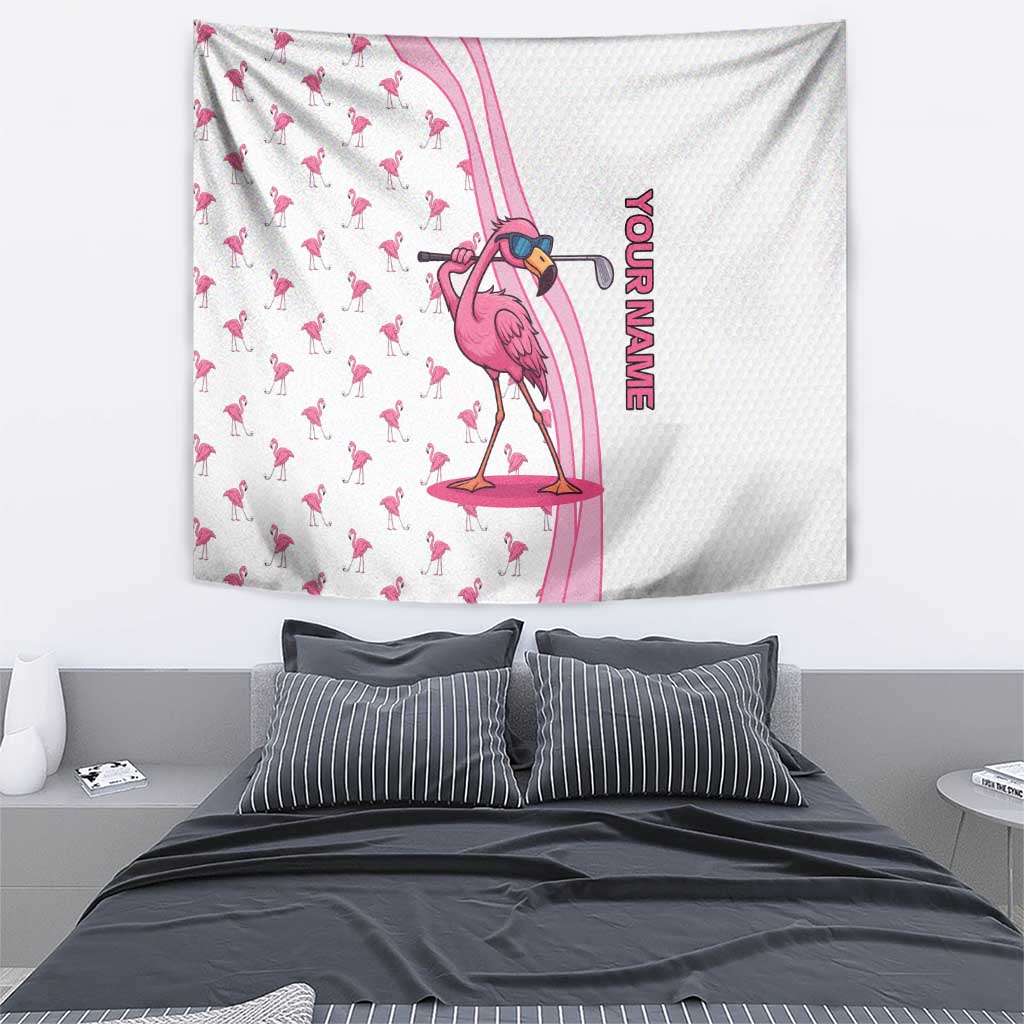 Personalized Pink Flamingo Playing Golf Tapestry Sunglasses and White Pattern Background Design - Wonder Print Shop
