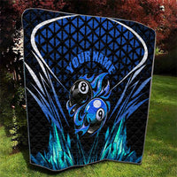 Billiards Design Quilt with Blue Flame Eight Ball and Lightning Pattern in Black Cyan Gradient Background - Wonder Print Shop