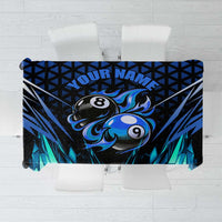Billiards Design Tablecloth with Blue Flame Eight Ball and Lightning Pattern in Black Cyan Gradient Background - Wonder Print Shop