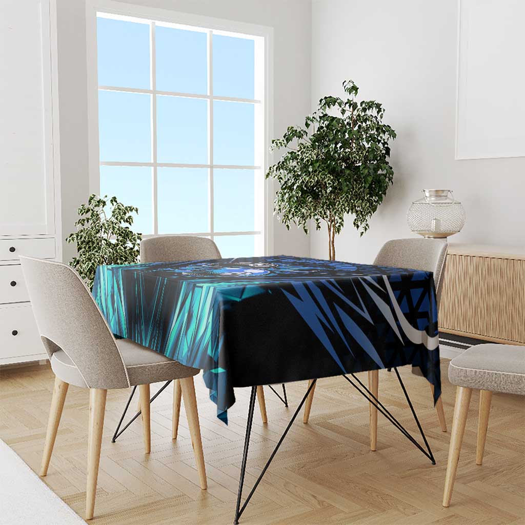 Billiards Design Tablecloth with Blue Flame Eight Ball and Lightning Pattern in Black Cyan Gradient Background - Wonder Print Shop