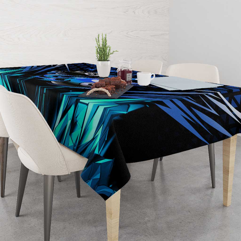 Billiards Design Tablecloth with Blue Flame Eight Ball and Lightning Pattern in Black Cyan Gradient Background - Wonder Print Shop