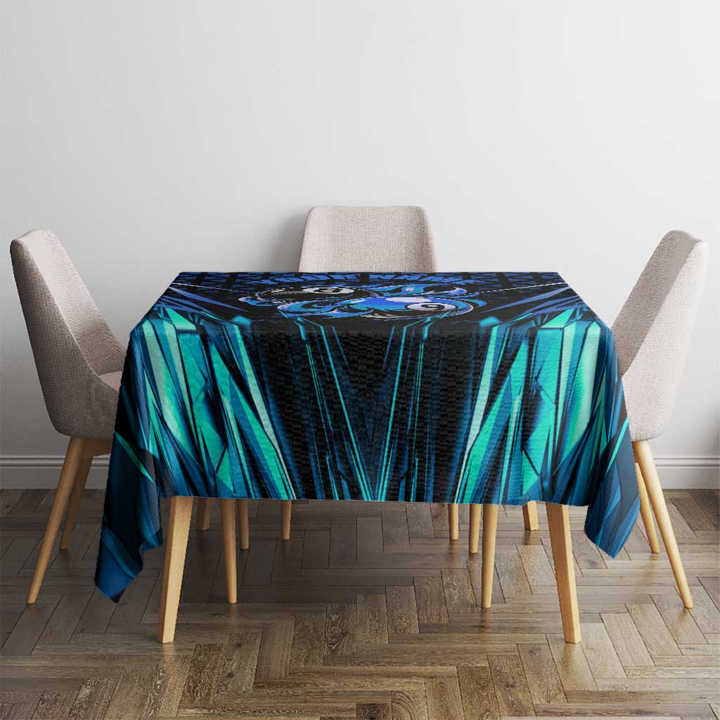 Billiards Design Tablecloth with Blue Flame Eight Ball and Lightning Pattern in Black Cyan Gradient Background - Wonder Print Shop